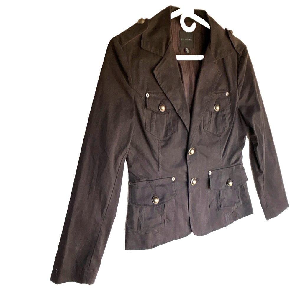 VTG Military Blazer Jacket Women M Gold Metal Buttons Epaulets Utility Cargo Y2k - Picture 2 of 12